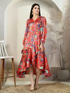 plusS Floral Print Puff Sleeve Maxi Dress