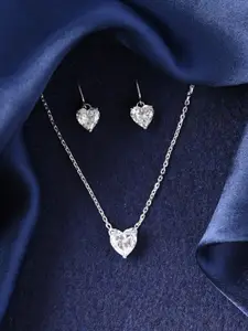 Clara 925 Sterling Silver Rhodium-Plated CZ Studded Pendant & Earrings