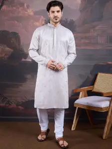 House of Pataudi Floral Woven Design Thread Work Straight Kurta With Churidar