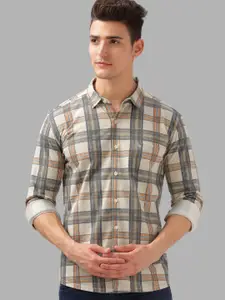 BULLMER Men Spread Collar Checked Cotton Casual Shirt