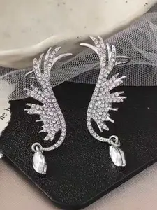 VAGHBHATT Silver-Plated Crystals Studded Classic Ear Cuff Earrings
