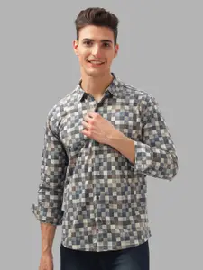 BULLMER Men Spread Collar Checked Cotton Casual Shirt