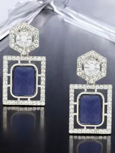 OOMPH Silver-Plated Contemporary American Diamond Drop Earrings