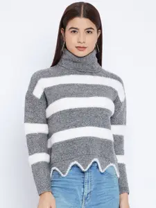Duke Women Striped Turtle Neck Pullover Sweaters