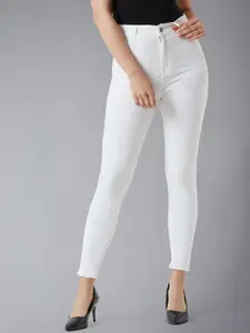 BAESD Women Skinny Fit High Rise Bleached Raw Edge Detailing Stretchable Denim Jeans