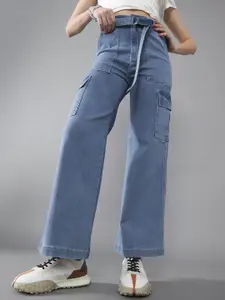 DOLCE CRUDO Wide-Leg High-Rise Clean-Look Regular-Length Stretchable Cargo Denim Jeans