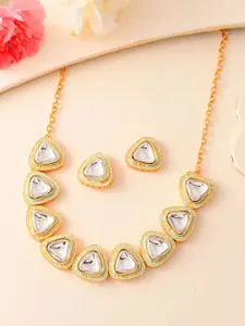 DASTOOR Gold-Plated Stone Studded Necklace & Earrings