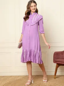 DEEBACO Solid Shirt Midi Dress