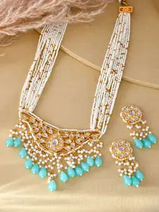 DASTOOR Gold-Plated Stone-Studded & Beaded Necklace & Earrings