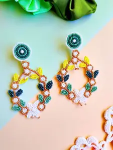 Sangria Gold-Plated Beads-Studded Drop Earrings