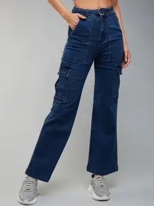 DOLCE CRUDO Wide-Leg High-Rise Regular-Length Stretchable Cargo Denim Jeans