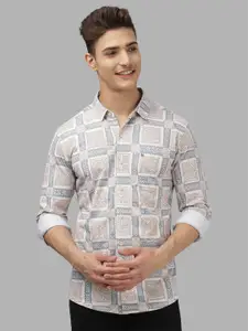 BULLMER Men Spread Collar Graphic Printed Cotton Casual Shirt