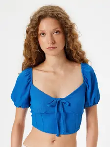 Koton Women Solid Sweetheart Neck Crop Top