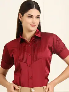 FITHUB Women Spread Collar Solid Formal Shirt