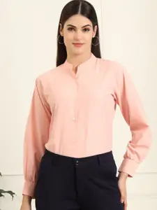 FITHUB Women Comfort Mandarin Collar Solid Polycotton Slim Fit Formal Shirt