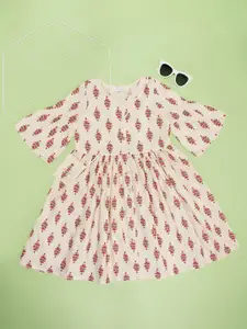 AKKRITI BY PANTALOONS Solid Floral Bell Sleeve Fit & Flare Dress