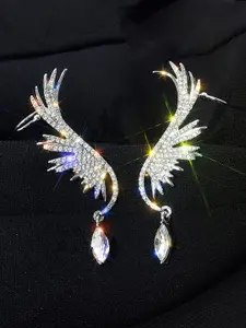 KRENOZ Silver Plated Crystal Studded Classic Ear Cuffs