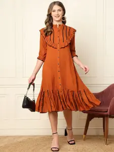 DEEBACO Solid Shirt Midi Dress