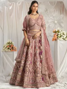 panchhi Embroidered Sequinned Net Semi-Stitched Lehenga & Unstitched Blouse With Dupatta