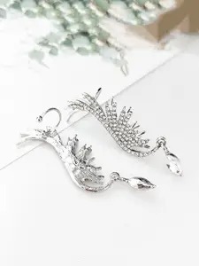 KRENOZ Silver-Plated Classic Crystals Cubic Zirconia Studded Ear Cuff Earrings