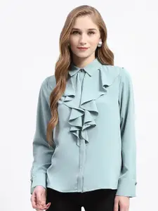 Madame Women Cutaway Collar Solid Relaxed Fit Casual Shirt