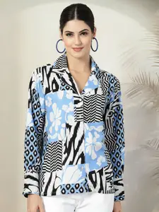 plusS Women Abstract Printed Casual Shirt with Cuban Collar