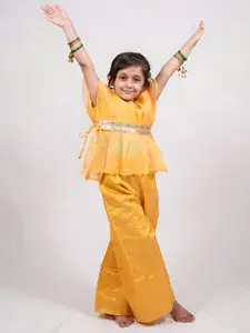 Sangria Girls Silk Blend Crop Top With Palazzo