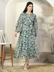 plusS Floral Printed Maxi Puff Sleeve Dress