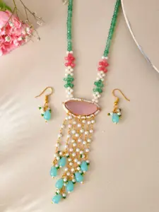 DASTOOR Gold-Plated Stone-Studded Necklace and Earrings