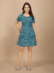 BAESD Women Floral Printed Puff Sleeves A-Line Dress