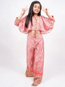 Sangria Girls Floral Printed Crop Top With Palazzos