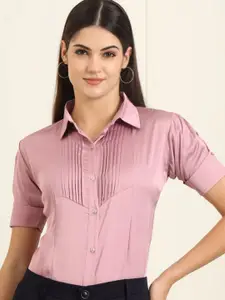 FITHUB Women Spread Collar Solid Formal Shirt