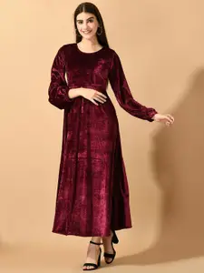 Sangria Fit & Flare Puff Sleeve Maxi Dress