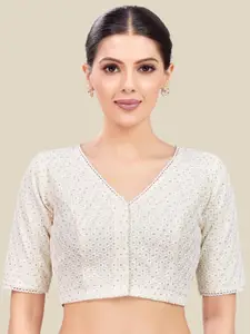 Studio Shringaar Chikankari Embroidered Sequined Embellished Pure Cotton Saree Blouse