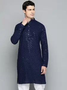 Jompers Men Floral Embroidered Sequinned Cotton Kurta