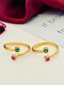 ABDESIGNS Gold-Plated American Diamond Toe Rings