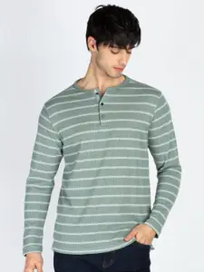 Status Quo Men Striped Henley Neck T-shirt