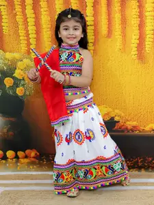 BownBee Girls Embroidered Ready to Wear Cotton Lehenga & Blouse With Dupatta