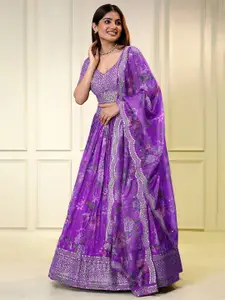 FABPIXEL Embroidered Organza Semi-Stitched Lehenga & Unstitched Blouse With Dupatta