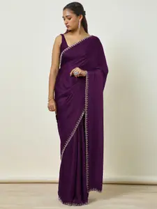 Soch Solid Embellished Beads and Stones Tissue Saree