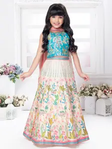 Tiny Kingdom Girls Printed Beads and Stones Ready to Wear Lehenga & Blouse With Dupatta