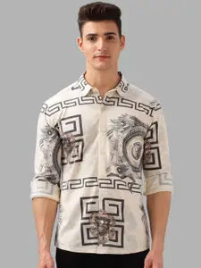 BULLMER Men Spread Collar Graphic Printed Cotton Casual Shirt