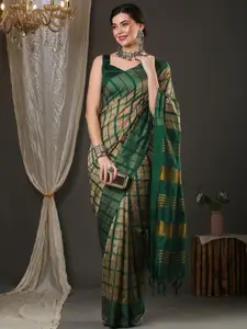 KALINI Checked Jute Silk Taant Saree