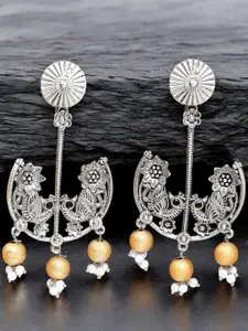 OOMPH Metal Artificial Stones and Beads Studded Contemporary Drop Earrings