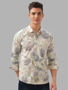 BULLMER Men Spread Collar Floral Printed Cotton Casual Shirt