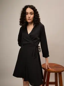The Roadster Lifestyle Co Women Solid Mini Wrap Dress