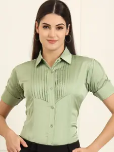 FITHUB Women Spread Collar Solid Formal Shirt