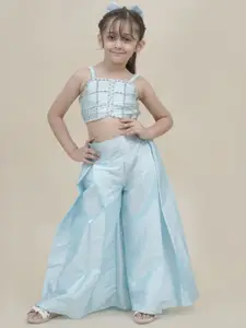 Sangria Girls Embroidered Pure Cotton Crop Top With Palazzo