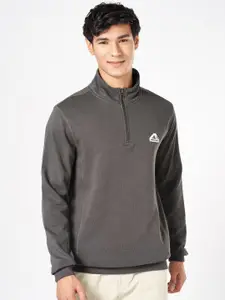 Urban Ranger by pantaloons Men Solid Mock Collar Pure Cotton Sweatshirt