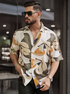 Powerlook Men Spread Collar Abstract Printed Oversized Casual Shirt